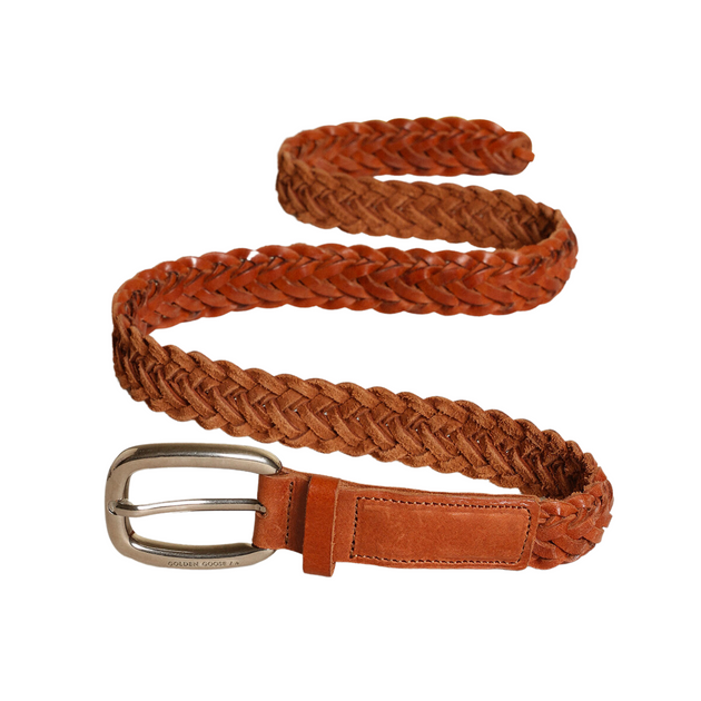 Leather Braided Belt - Orange