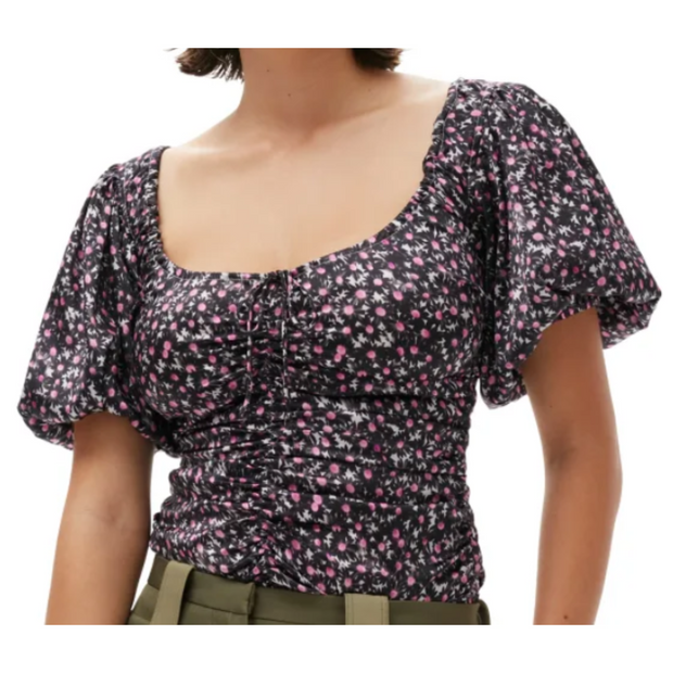 Satin Ruched Floral Blouse