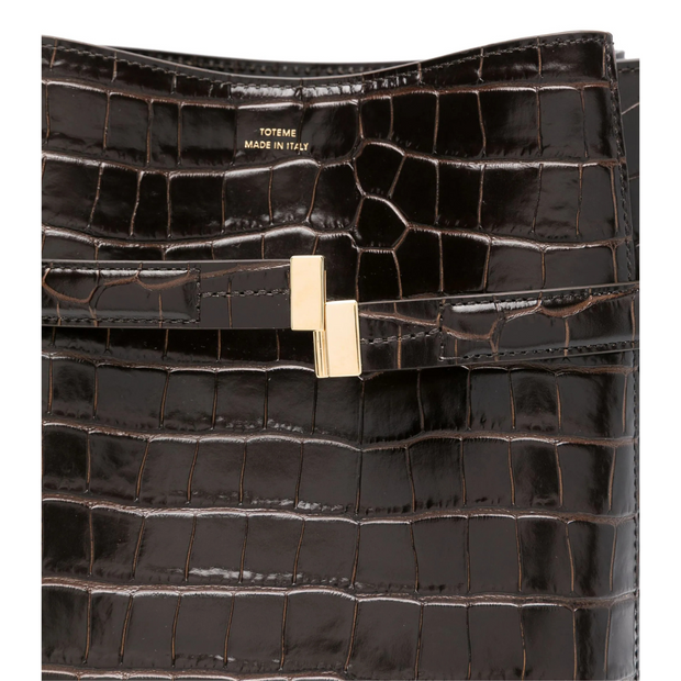 Croco Embossed Belted Bucket Bag