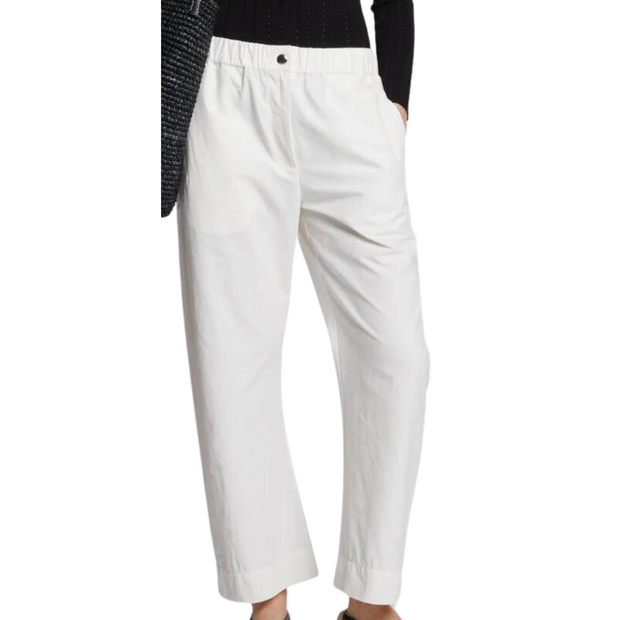 White Solid Cotton Linen Easy Pant