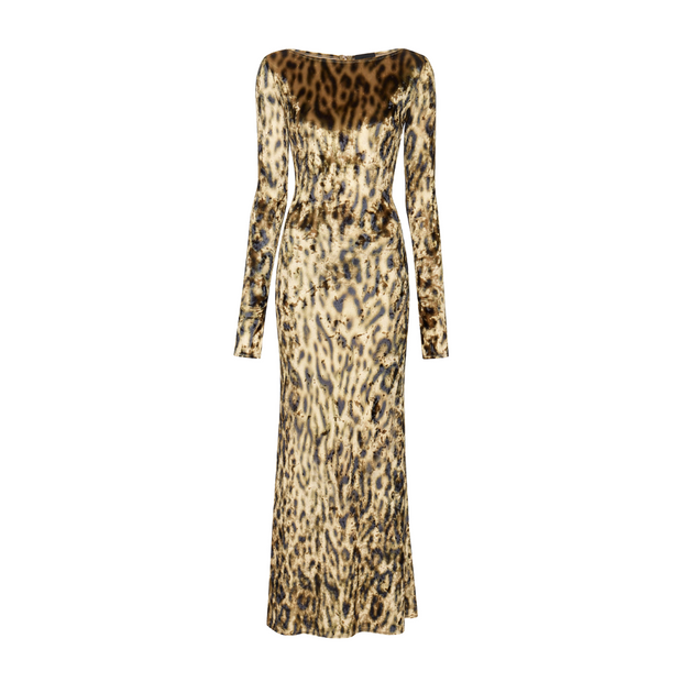 Velvet Leopard Boatneck Gown