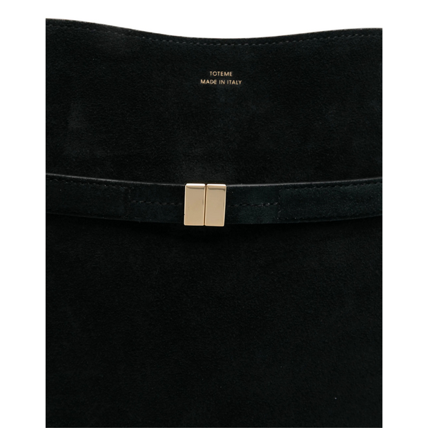 Black Suede Belted Bucket Bag