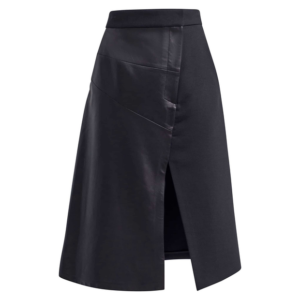 Leather Paneled Midi Skirt