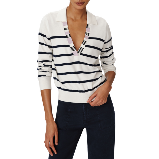 Split Collar Stripe Sweater