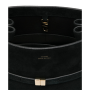 Black Suede Belted Bucket Bag