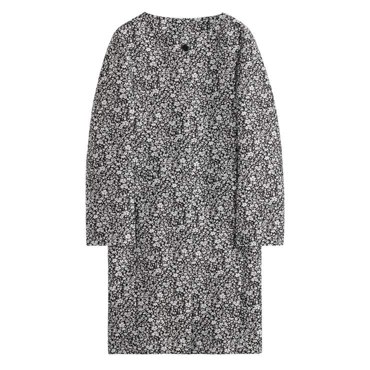 Collarless Black & White Floral Coat