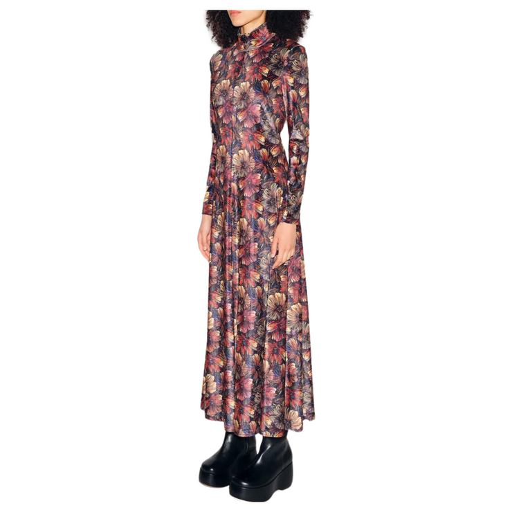 Velvet Floral Turtleneck Maxi Dress