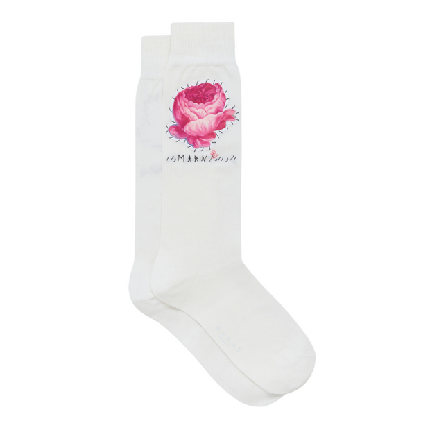 White Flower Patch Socks
