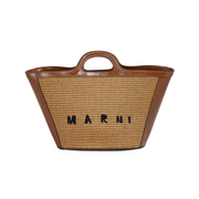 TROPICALIA SMALL BAG IN BROWN LEATHER AND RAFFIA-EFFECT FABRIC