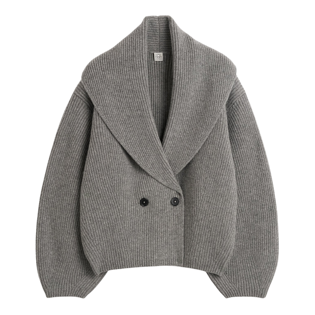 Mid Grey Shawl Lapel Cardigan