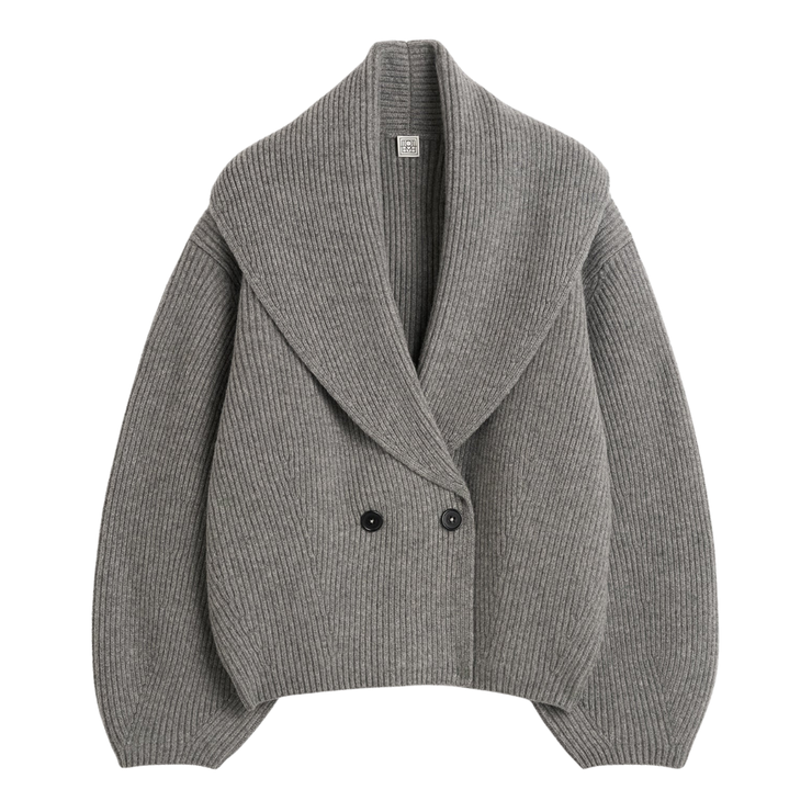 Mid Grey Shawl Lapel Cardigan