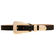 Black and gold belt on white background.
