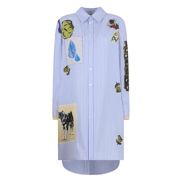 Patched Cotton Midi Dress