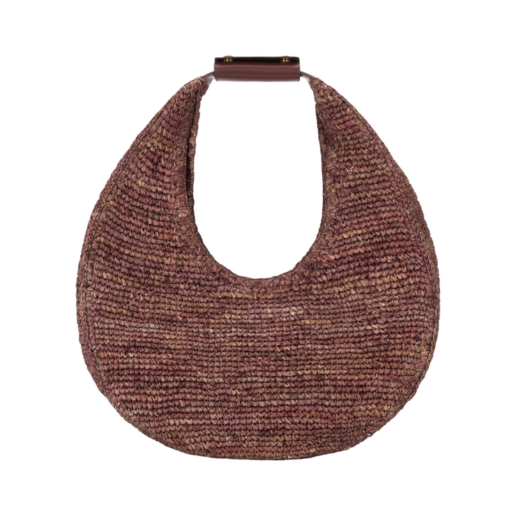 Moon Raffia Tote - Mahogany