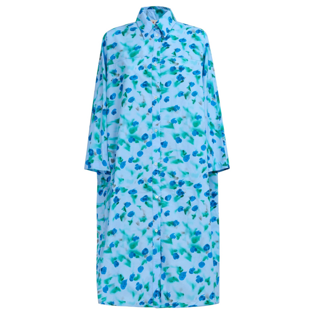 BLUE/GREEN FLORAL SHIRT DRESS