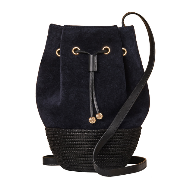 Navy Suede Bucket Bag