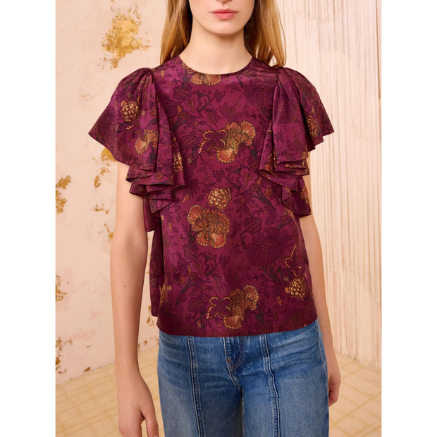 LENA SILK FLUTTER SLEEVE BLOUSE