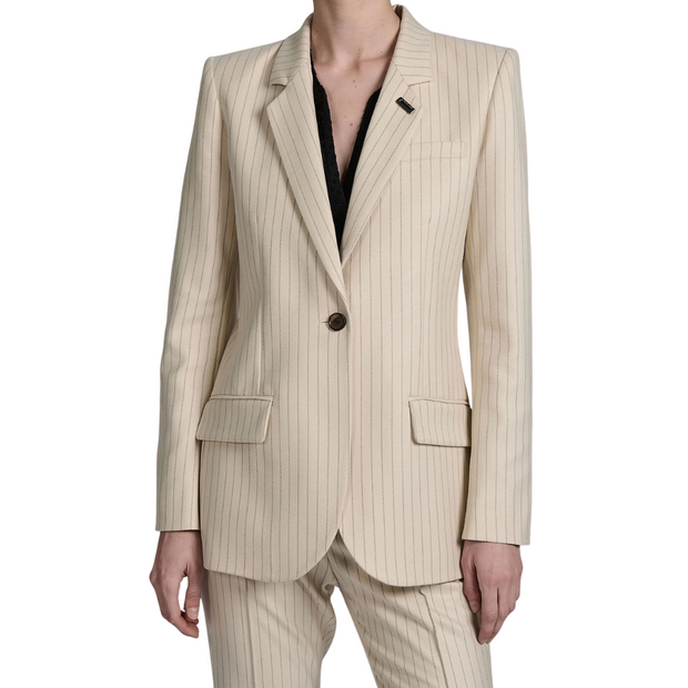 Cream Pinstripe Blazer