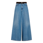 Velvet Trim Wide Leg Denim