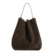Brown Suede Belted Tote