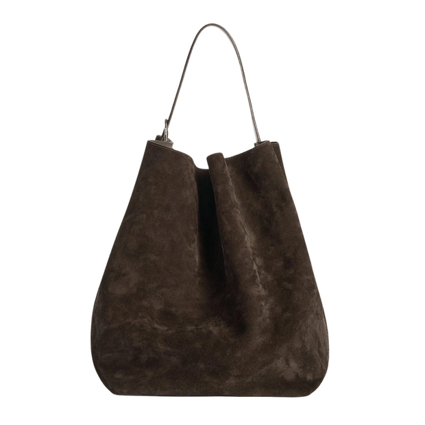Brown Suede Belted Tote