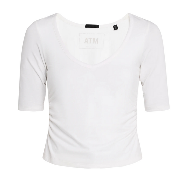 White Elbow Sleeve V-Neck Tee