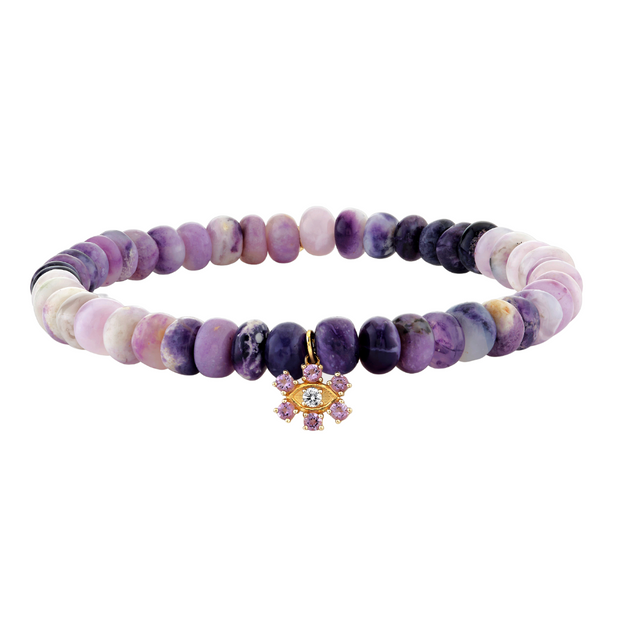 Eye Flower Charm on Purple Opal Beads