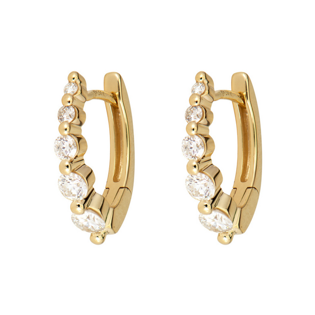 Small Oval Graduated Diamond Huggie Hoops - PAIR