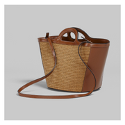 TROPICALIA SMALL BAG IN BROWN LEATHER AND RAFFIA-EFFECT FABRIC