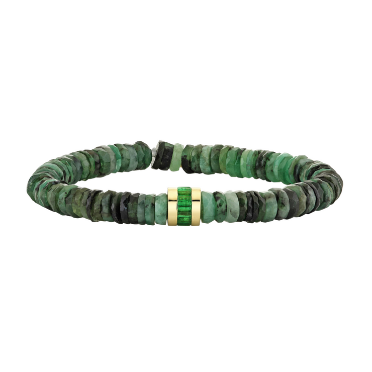 Gold & Emerald Baguette on Emerald Beads