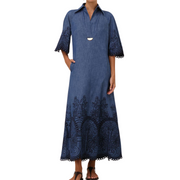 Denim Embroidered Maxi Dress