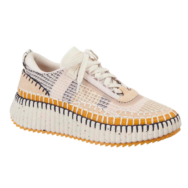 Woven sneakers on white background.