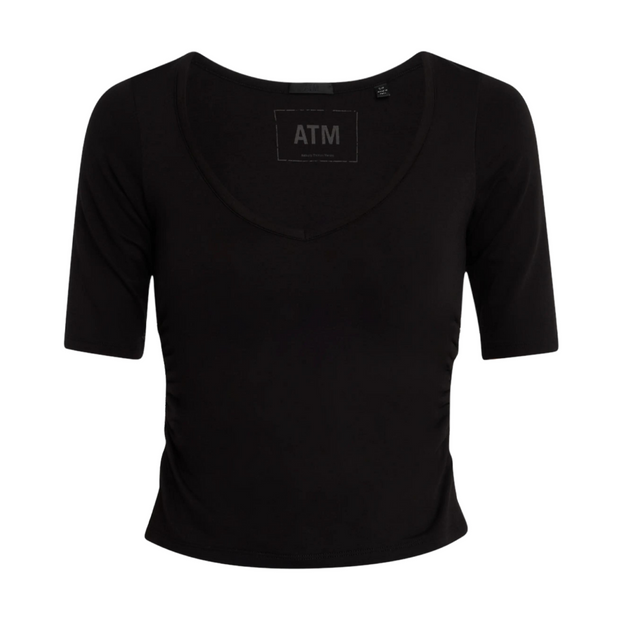 Black Elbow Sleeve V-Neck Tee