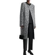 Collarless Black & White Floral Coat