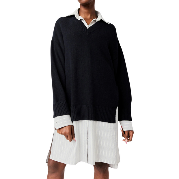 Stripe Sweater Shirt Dress