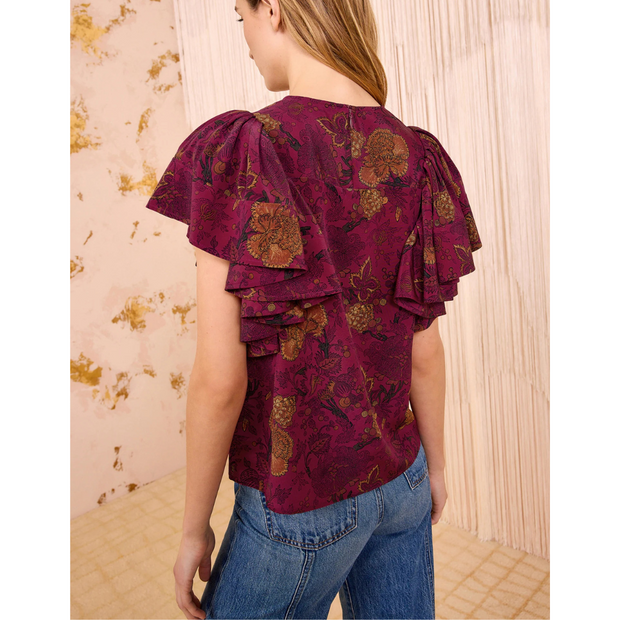 LENA SILK FLUTTER SLEEVE BLOUSE