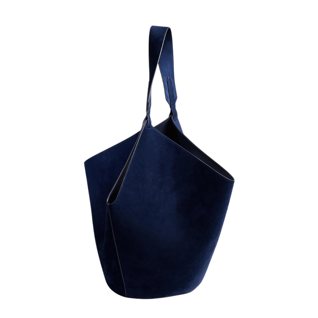 Navy Medium Suede Lotus Tote