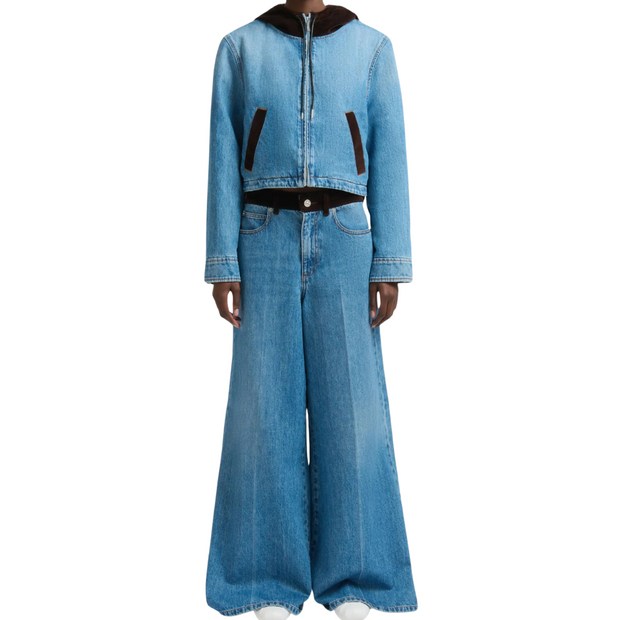 Velvet Trim Wide Leg Denim