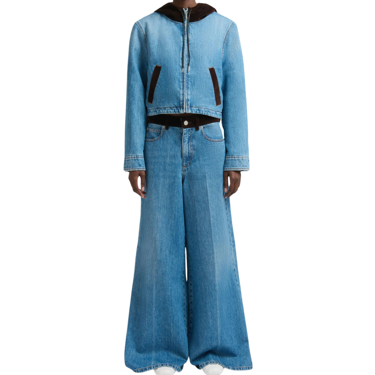 Velvet Trim Wide Leg Denim