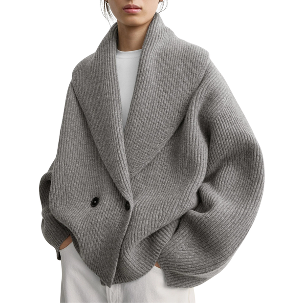 Mid Grey Shawl Lapel Cardigan