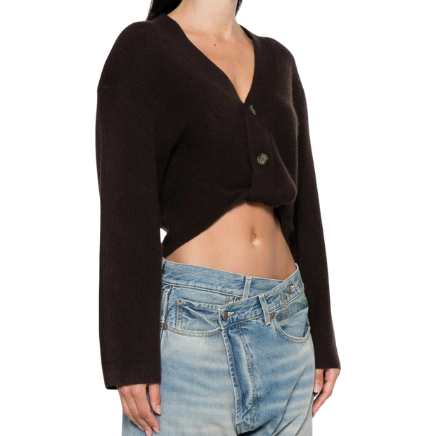 TWISTED FRONT RIBBED CARDIGAN