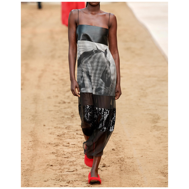 Photographic Print Sequin Slip Dress