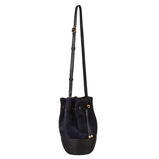 Navy Suede Bucket Bag