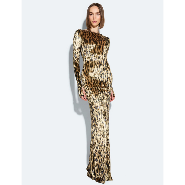 Velvet Leopard Boatneck Gown