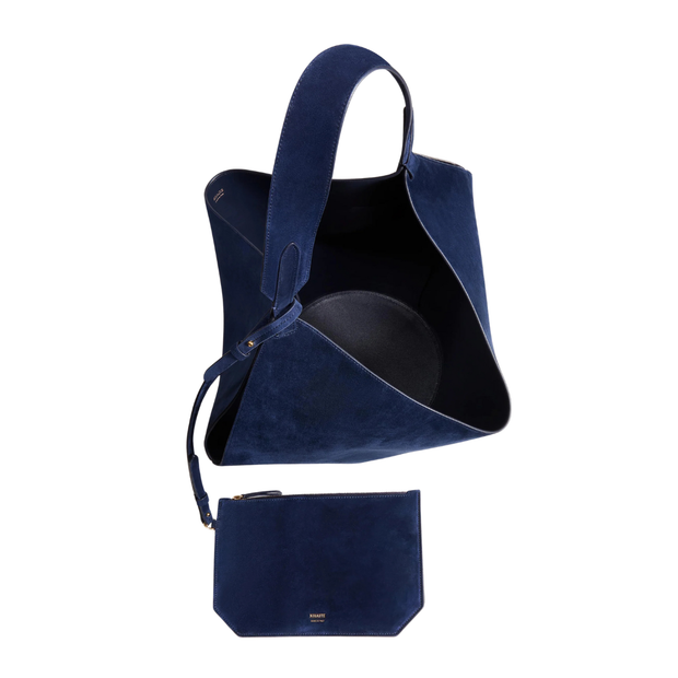 Navy Medium Suede Lotus Tote
