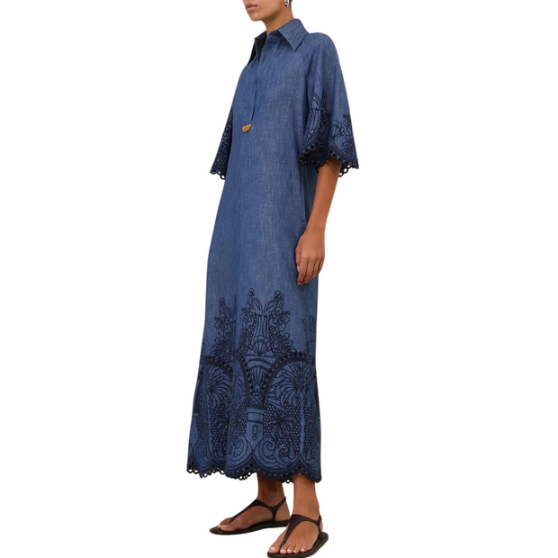 Denim Embroidered Maxi Dress