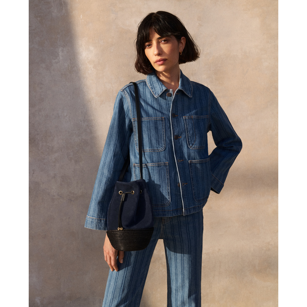 Navy Suede Bucket Bag
