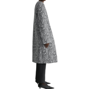 Collarless Black & White Floral Coat