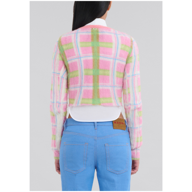 PINK AND GREEN CHECKED BRUSHED MOHAIR JUMPER