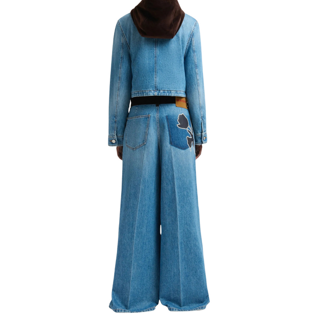 Velvet Trim Wide Leg Denim